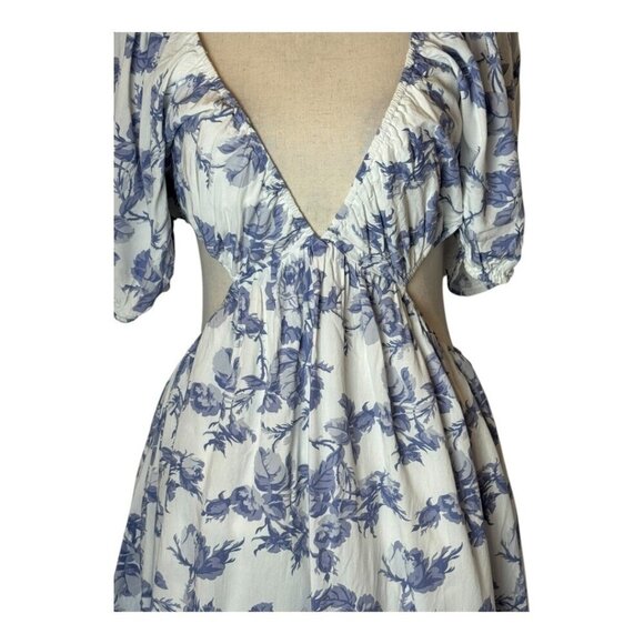Bardot Dress Women Large Blue White Floral Print Cut Out Eden Mini Cottagecore - Picture 8 of 12
